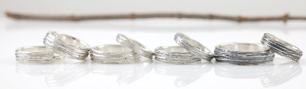 Tree Bark Wedding Rings in Palladium Sterling Silver  - Made to Order - Beth Cyr Handmade Jewelry