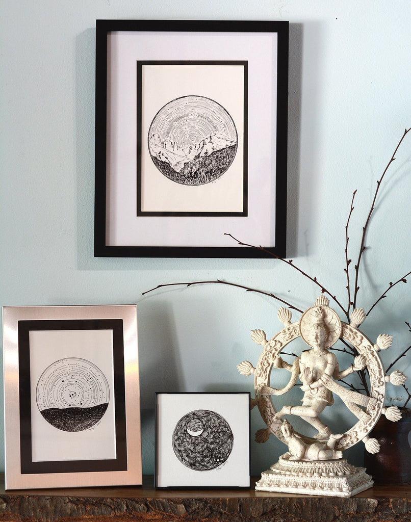 Original Drawing - Dark Sky - The Moon, Venus and Mars #2 - Beth Cyr Handmade Jewelry