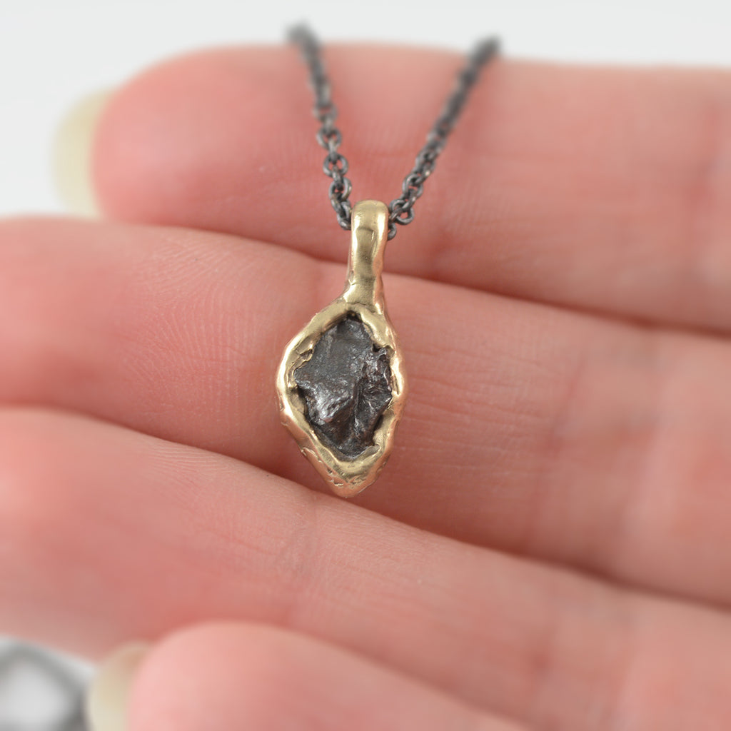 Reserved - Meteorite Pendant in 14k Yellow Gold - Ready to Ship