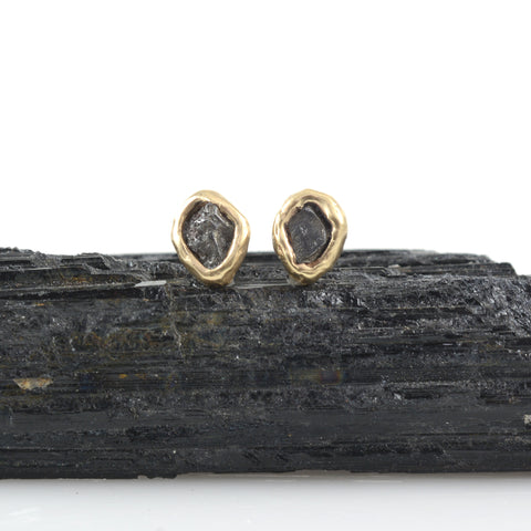 Meteorite Post Earrings in 14k Yellow Gold - Ready to ship