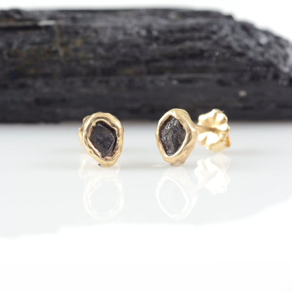 Meteorite Post Earrings in 14k Yellow Gold - Ready to ship