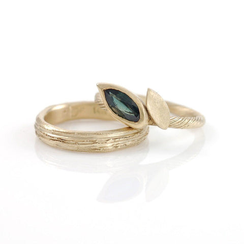 Vine and Leaf Engagement Ring with Green Sapphire - size 5 - Ready to Ship - Beth Cyr Handmade Jewelry