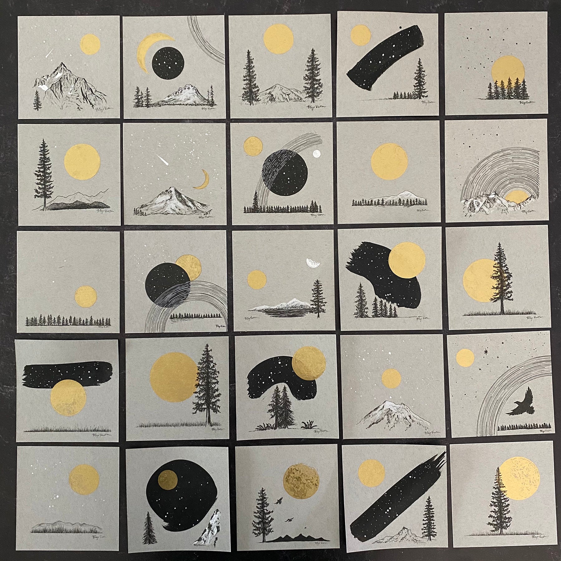 Star Trails over the Rising Moon and Mountains with Little Dipper - Grey and Gold Collection 
