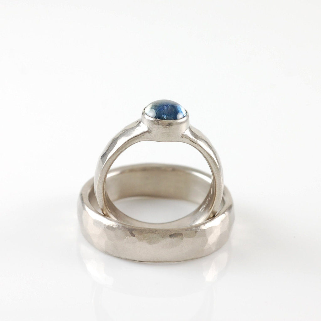 Custom Order Palladium/Silver Hammered Ring with Sapphire - Beth Cyr Handmade Jewelry