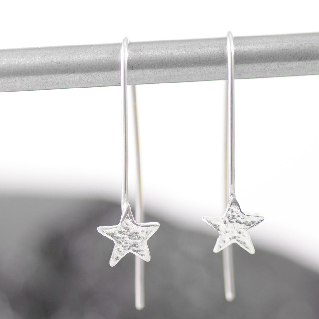 Shooting Star Earrings - textured sterling silver drop dangle earrings