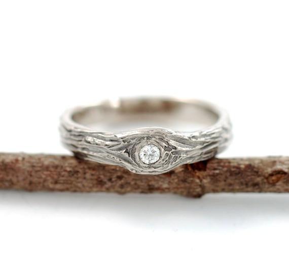 Reserved - Final Payment Tree Bark Love Knot Engagement Rings, 2mm diamond, 3mm wide in Palladium White Gold - Made to Order - Beth Cyr Handmade Jewelry