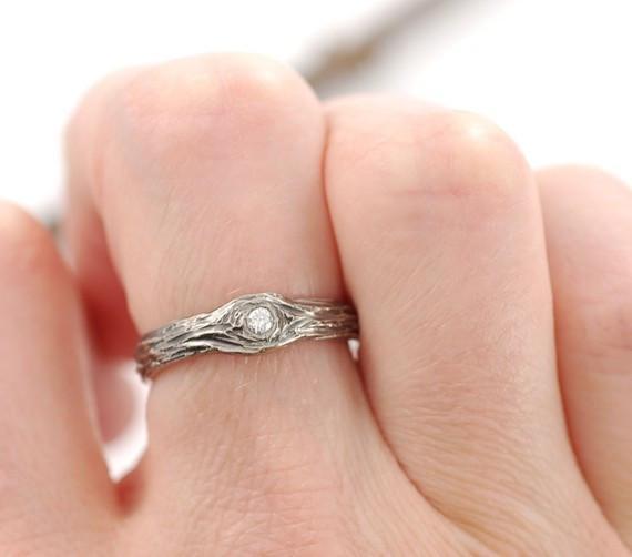 Reserved - Final Payment Tree Bark Love Knot Engagement Rings, 2mm diamond, 3mm wide in Palladium White Gold - Made to Order - Beth Cyr Handmade Jewelry