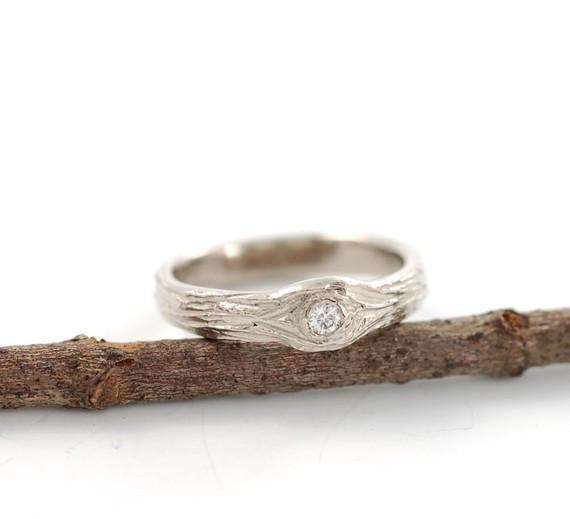 Reserved - Final Payment Tree Bark Love Knot Engagement Rings, 2mm diamond, 3mm wide in Palladium White Gold - Made to Order - Beth Cyr Handmade Jewelry