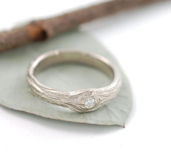 Reserved - Final Payment Tree Bark Love Knot Engagement Rings, 2mm diamond, 3mm wide in Palladium White Gold - Made to Order - Beth Cyr Handmade Jewelry