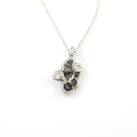 Supercluster Meteorite Pendant with Rough Diamonds and Moissanite in Sterling Silver #20 - Ready to Ship - Beth Cyr Handmade Jewelry