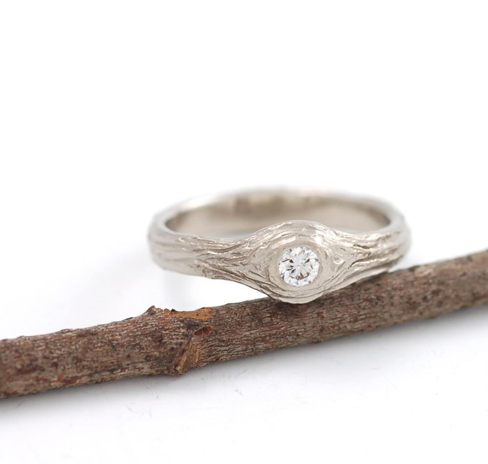 Reserved - Final Payment Tree Bark Love Knot Engagement Rings, 2mm diamond, 3mm wide in Palladium White Gold - Made to Order - Beth Cyr Handmade Jewelry