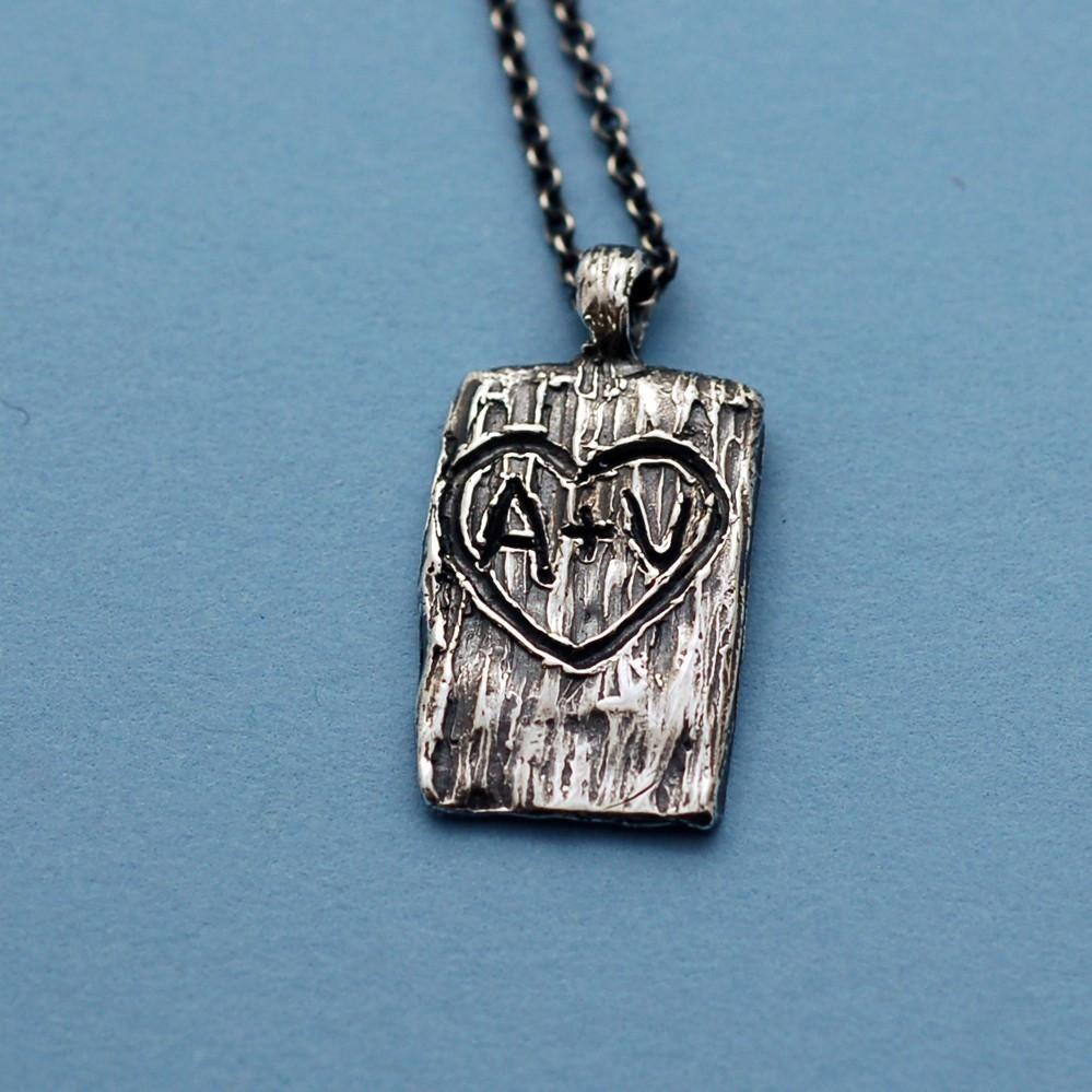 Tree Bark of Love Pendant - Carved Initials in Palladium/Silver - Special Custom Order - Beth Cyr Handmade Jewelry