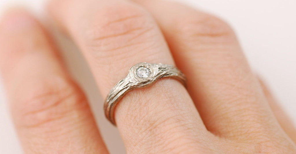 Tree Bark Love Knot Diamond Ring in 14k Palladium White Gold - size 5.5 - Ready to Ship - Beth Cyr Handmade Jewelry