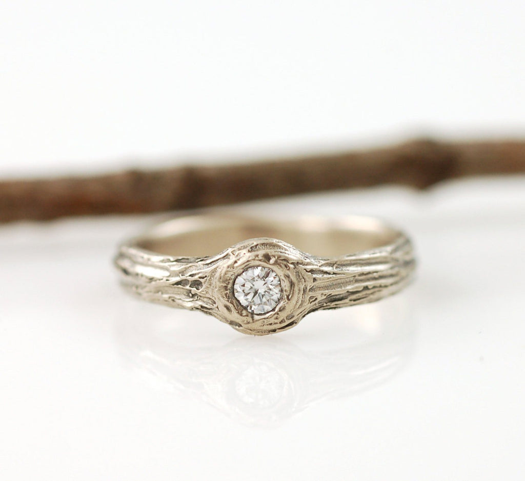 Tree Bark Love Knot Diamond Ring in 14k Palladium White Gold - size 5.5 - Ready to Ship - Beth Cyr Handmade Jewelry