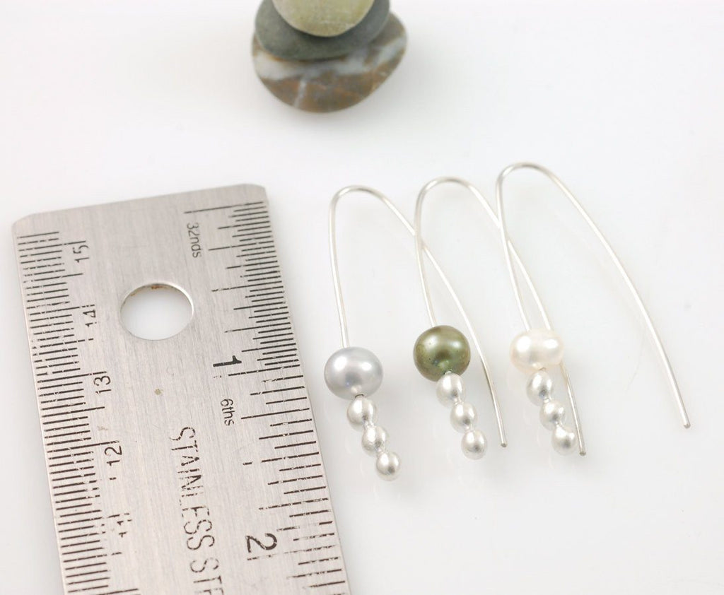 Moon Drop Earrings - Green Pearl and Argentium Sterling Silver - Ready to Ship - Beth Cyr Handmade Jewelry