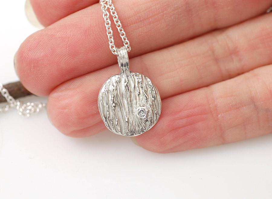 Tree Bark Pendant with Diamond Knot in Sterling Silver - Ready to Ship - Beth Cyr Handmade Jewelry