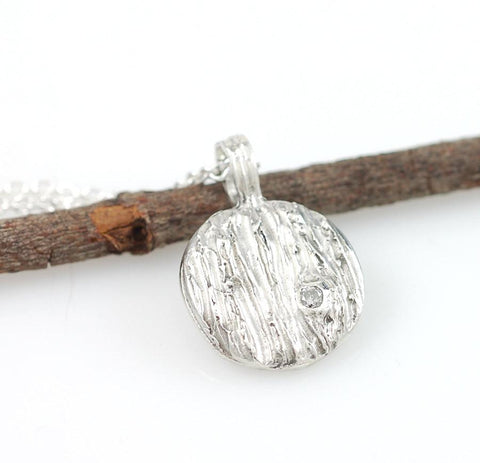 Tree Bark Pendant with Diamond Knot in Sterling Silver - Ready to Ship - Beth Cyr Handmade Jewelry