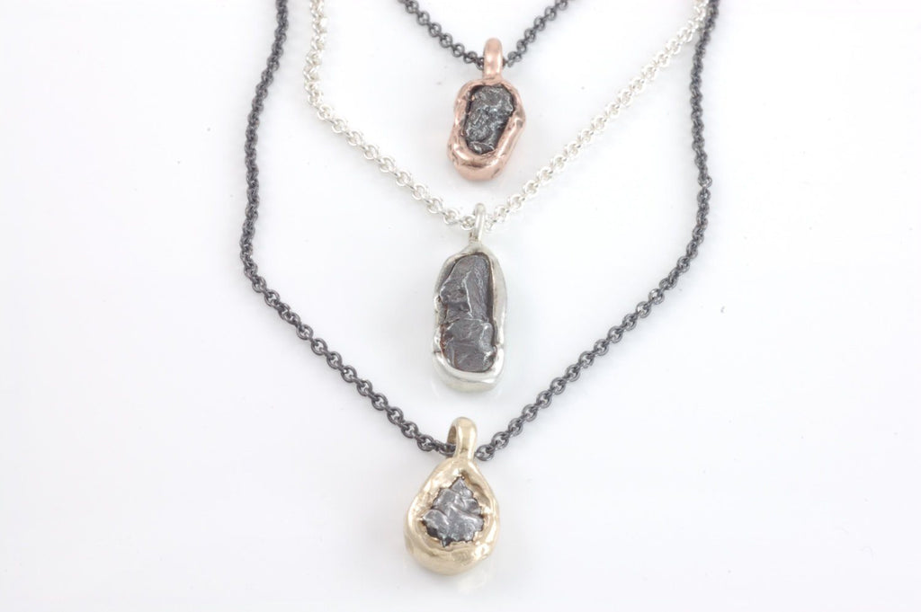 Meteorite Pendant in 14k Rose Gold #2 - Ready to Ship - Beth Cyr Handmade Jewelry