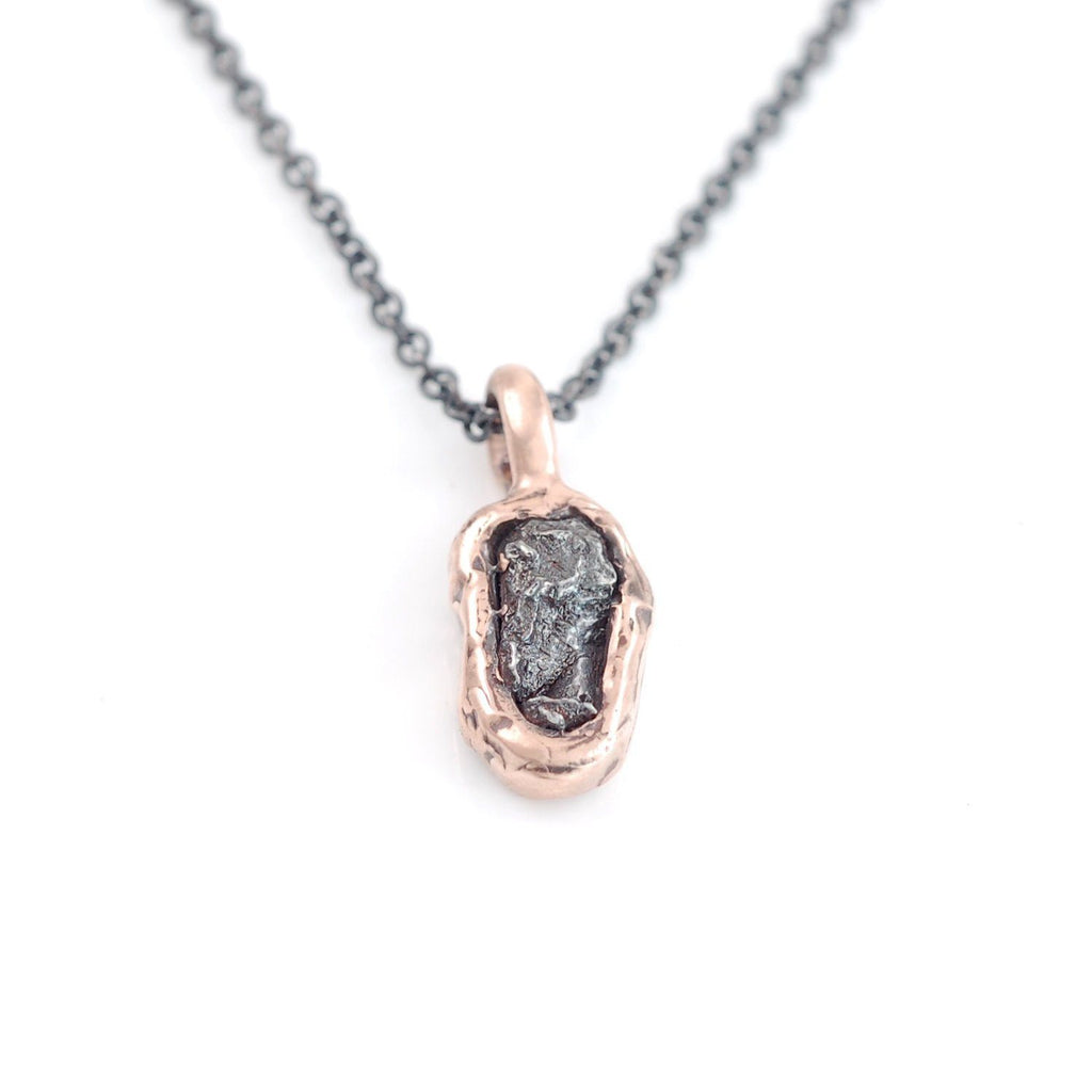 Meteorite Pendant in 14k Rose Gold #2 - Ready to Ship - Beth Cyr Handmade Jewelry