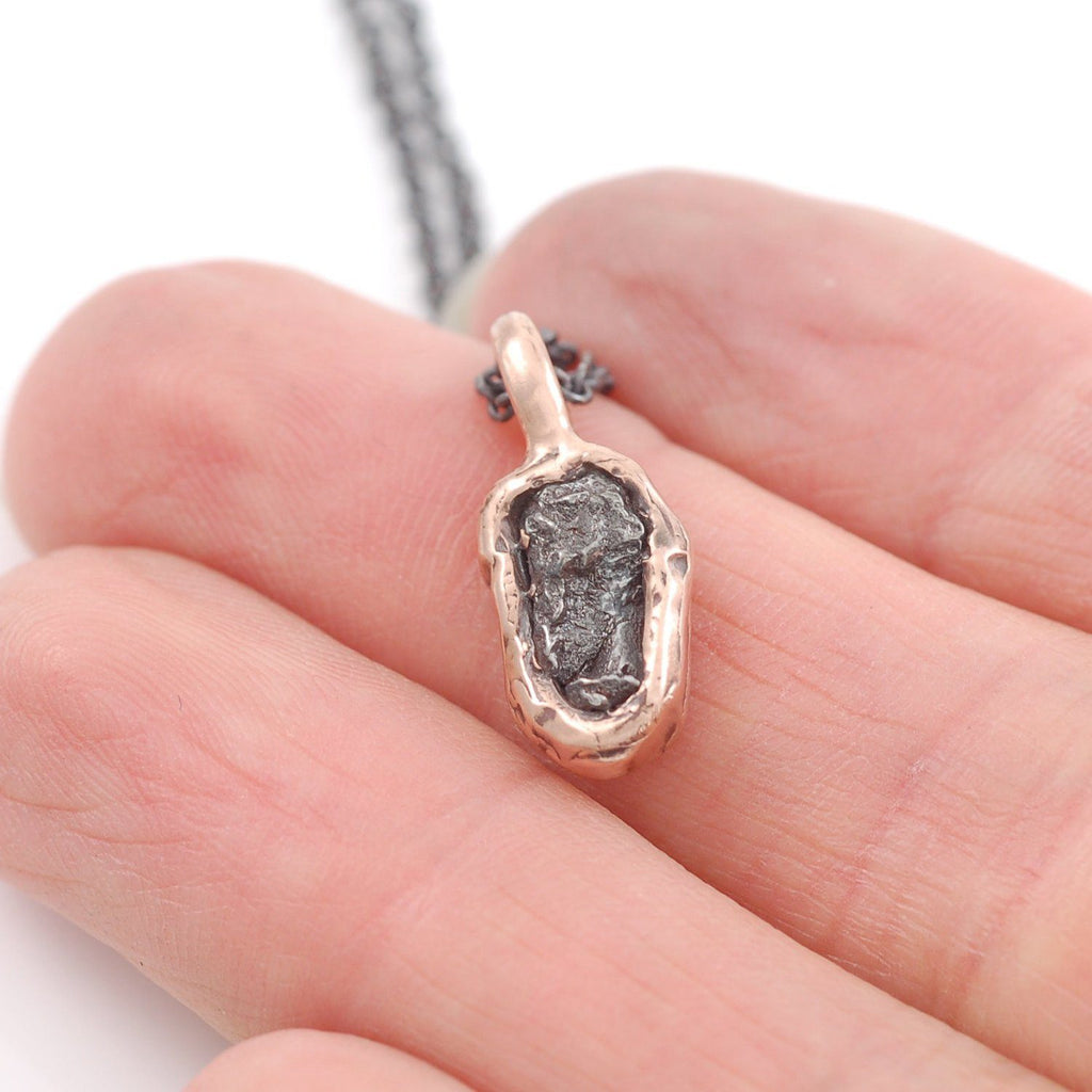 Meteorite Pendant in 14k Rose Gold #2 - Ready to Ship - Beth Cyr Handmade Jewelry