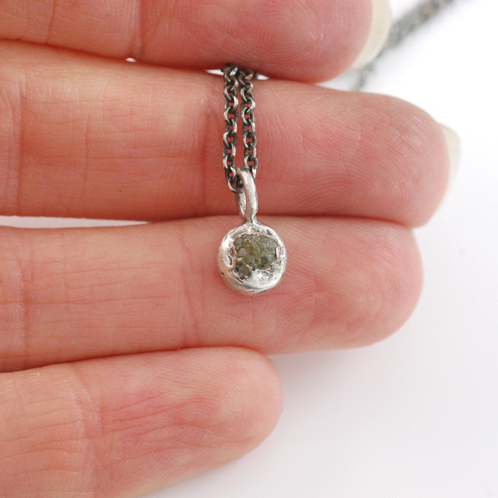 Tiny Rough Diamond Pendant #1 in Sterling Silver - Ready to Ship - Beth Cyr Handmade Jewelry