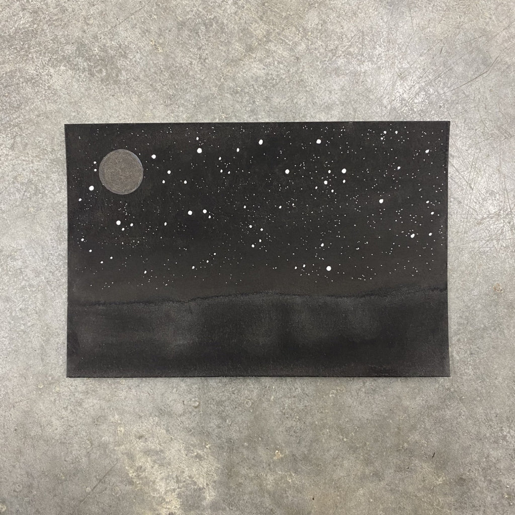 Winter Night Sky 14 - A new moon with Aries and Pisces - 4 x 6 - Original Drawing