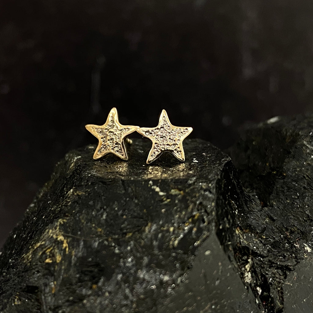 Dimpled Texture Star Post Earrings in 14k Yellow Gold - Ready to Ship