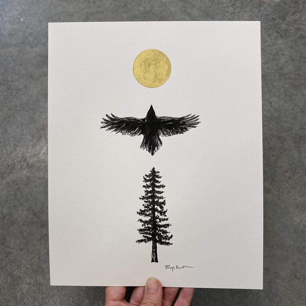 Raven - Art Print - Inktober 2021 - Day 5 - hand embellished