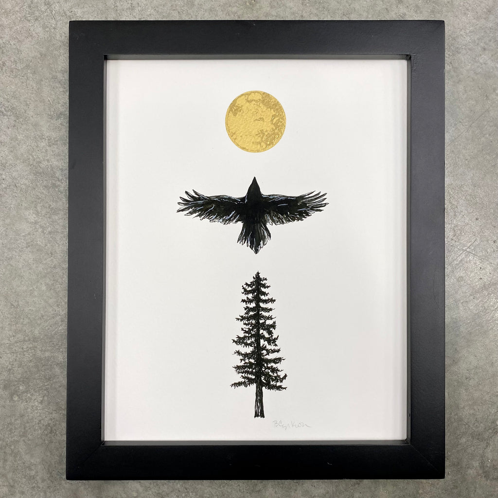 Raven - Art Print - Inktober 2021 - Day 5 - hand embellished