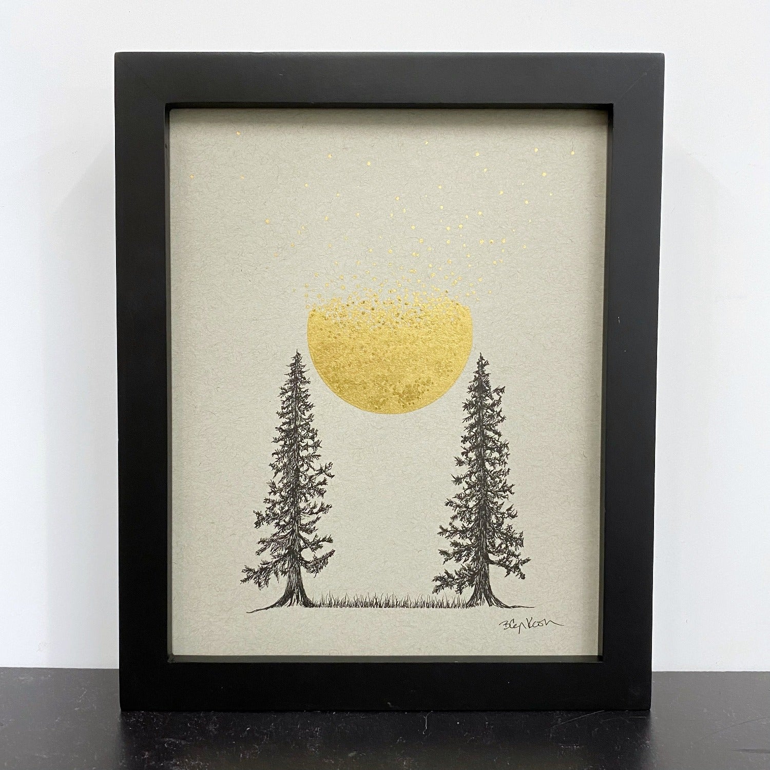 Tree Pair with Coalescing and Disintegrating Moon - Grey and Gold Collection 