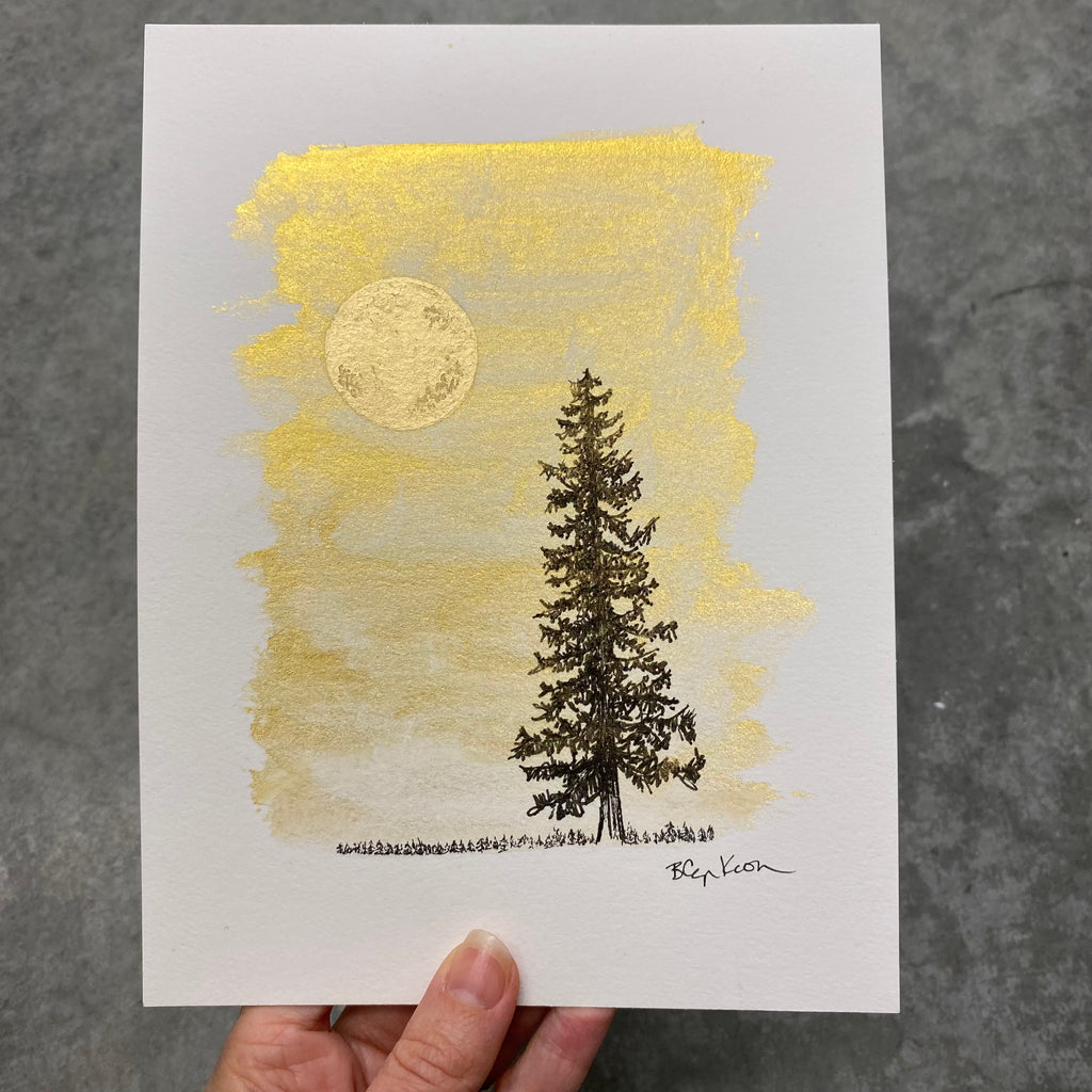 Golden Sky and Moon - Original Drawing - 6" x 8"