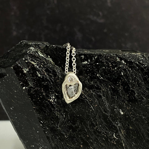 RESERVED for Linda - Little Meteorite and Moissanite Pendant in Sterling Silver - Ready to Ship