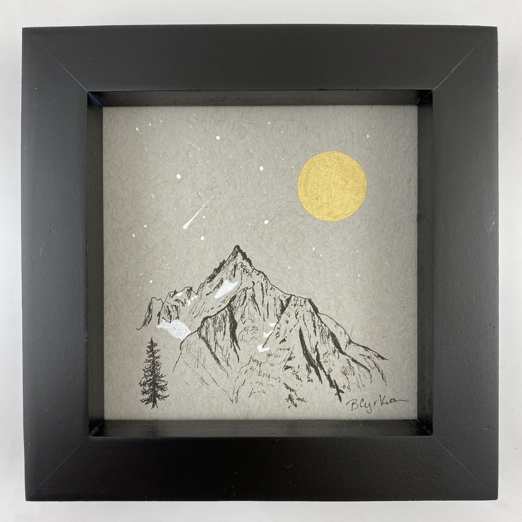 Mountain, Libra and Shooting Star - Grey and Gold Collection #1- Original drawing - 4"x4"