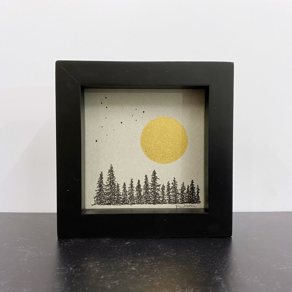 Pisces over the forest- Grey and Gold Collection #59 - Original drawing - 4"x4"