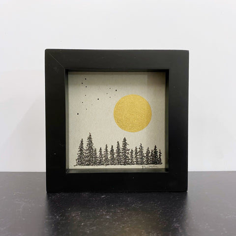 Pisces over the forest- Grey and Gold Collection #59 - Original drawing - 4"x4"