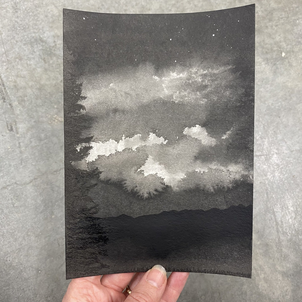 Winter Night Sky 2 - Illuminated clouds - 5 x 7 - Original Drawing