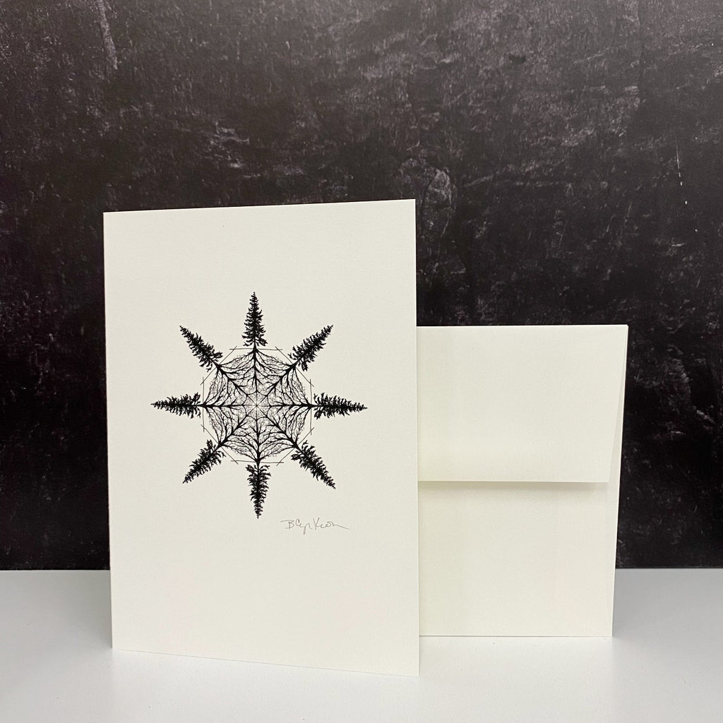 Evergreen Snowflake Notecard Set - card size 5 x 7 - ready to ship