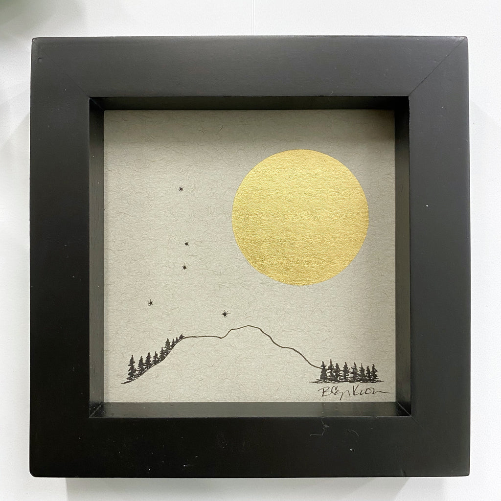 Giant Full Moon with Cancer Constellation - Grey and Gold Collection #42 - Original drawing - 4"x4"