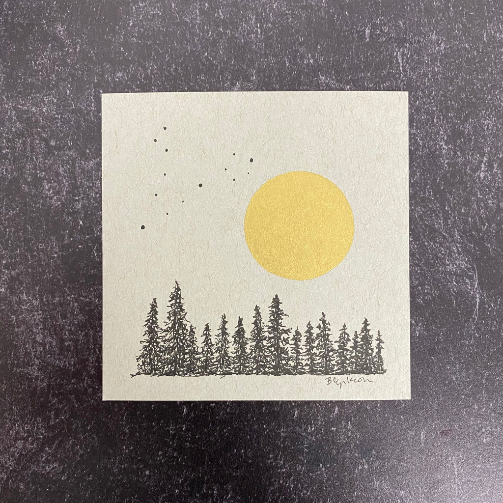 Pisces over the forest- Grey and Gold Collection #59 - Original drawing - 4"x4"
