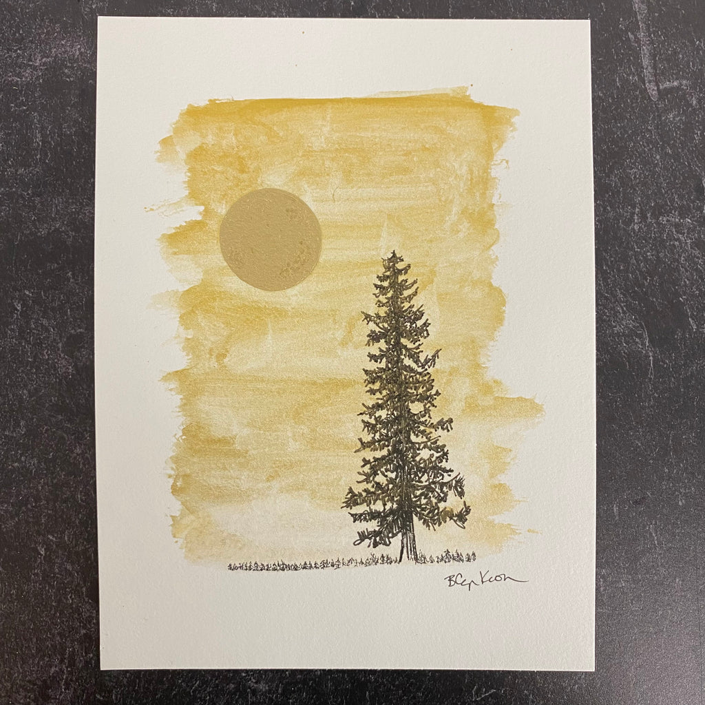 Golden Sky and Moon - Original Drawing - 6" x 8"