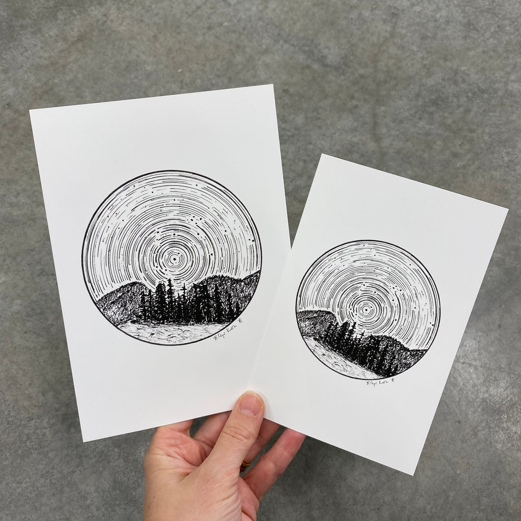 Aquarius Constellation Star Trails Drawing #2 - Pen and Ink Drawing Print