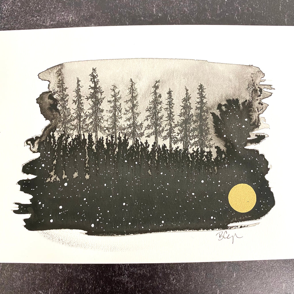 Beauty in the Upside Down 59 - Sparkling Forest - Original Drawing - 5”x7”