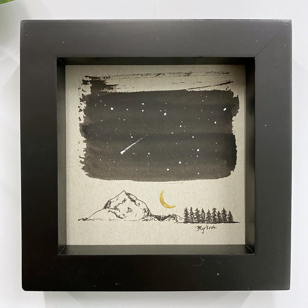 Capricorn Constellation and Shooting Star - Grey and Gold Collection #43 - Original drawing - 4"x4"