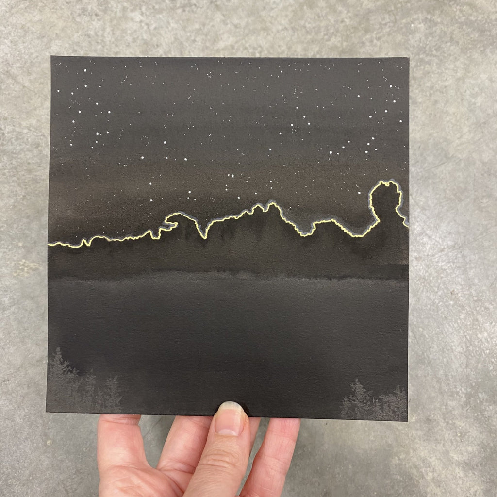 Winter Night Sky 20 - Backlit clouds with Virgo, Libra, Scorpio and Sagittarius - 6 x 6 - Original Drawing