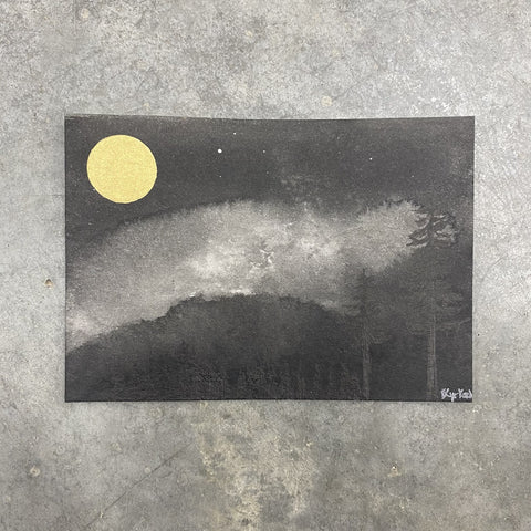 Winter Night Sky 8 - Illuminated clouds and full moon - 3.5 x 5 - Original Drawing