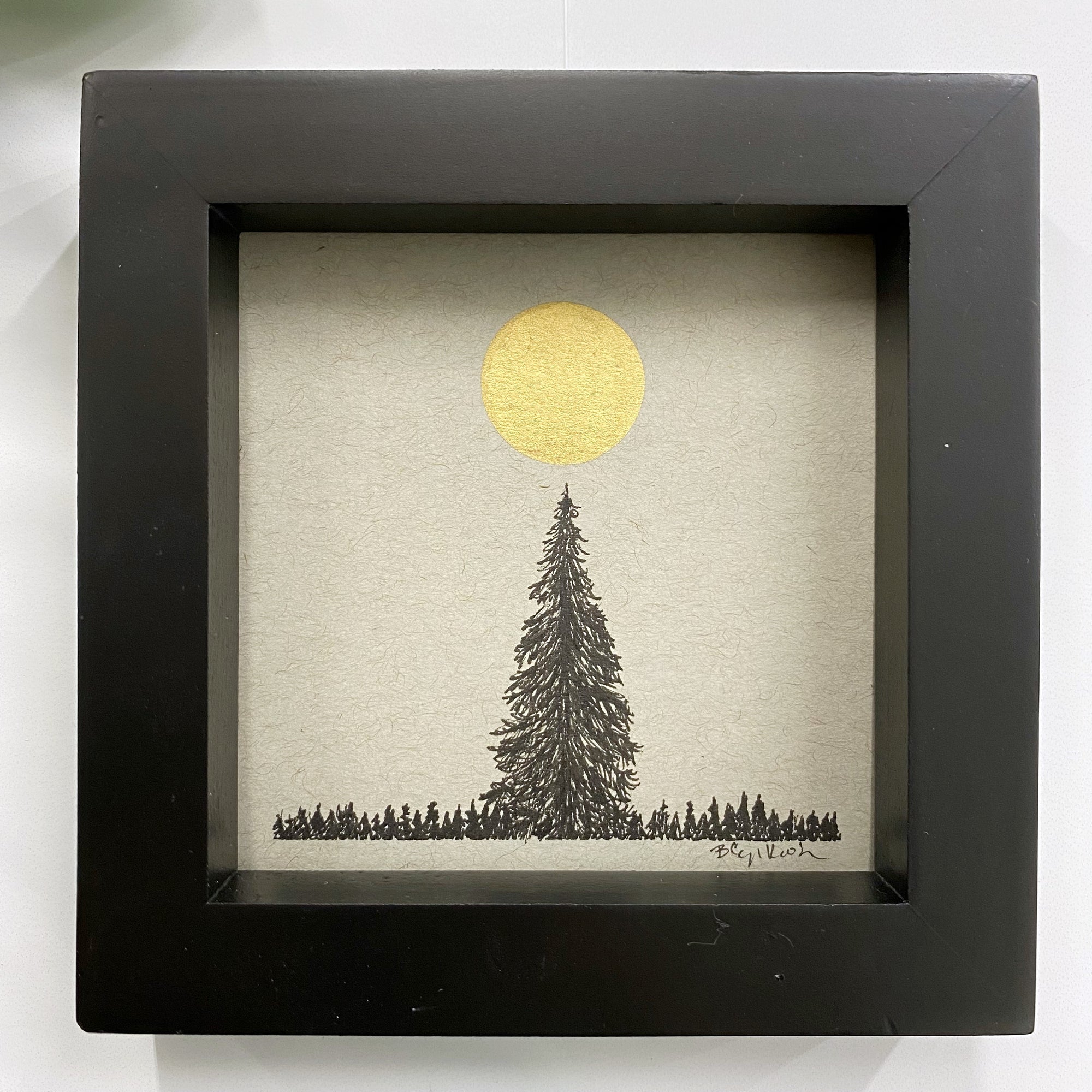 Big Tree, little trees and the Moon on top - Grey and Gold Collection 