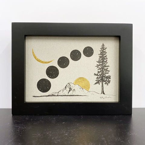 Phases of Night - Grey and Gold Collection #65 - Original drawing - 5"x7"