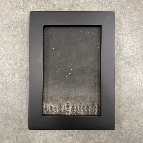Winter Night Sky 10 - Orion over the tree line - 4 x 6 - Original Drawing
