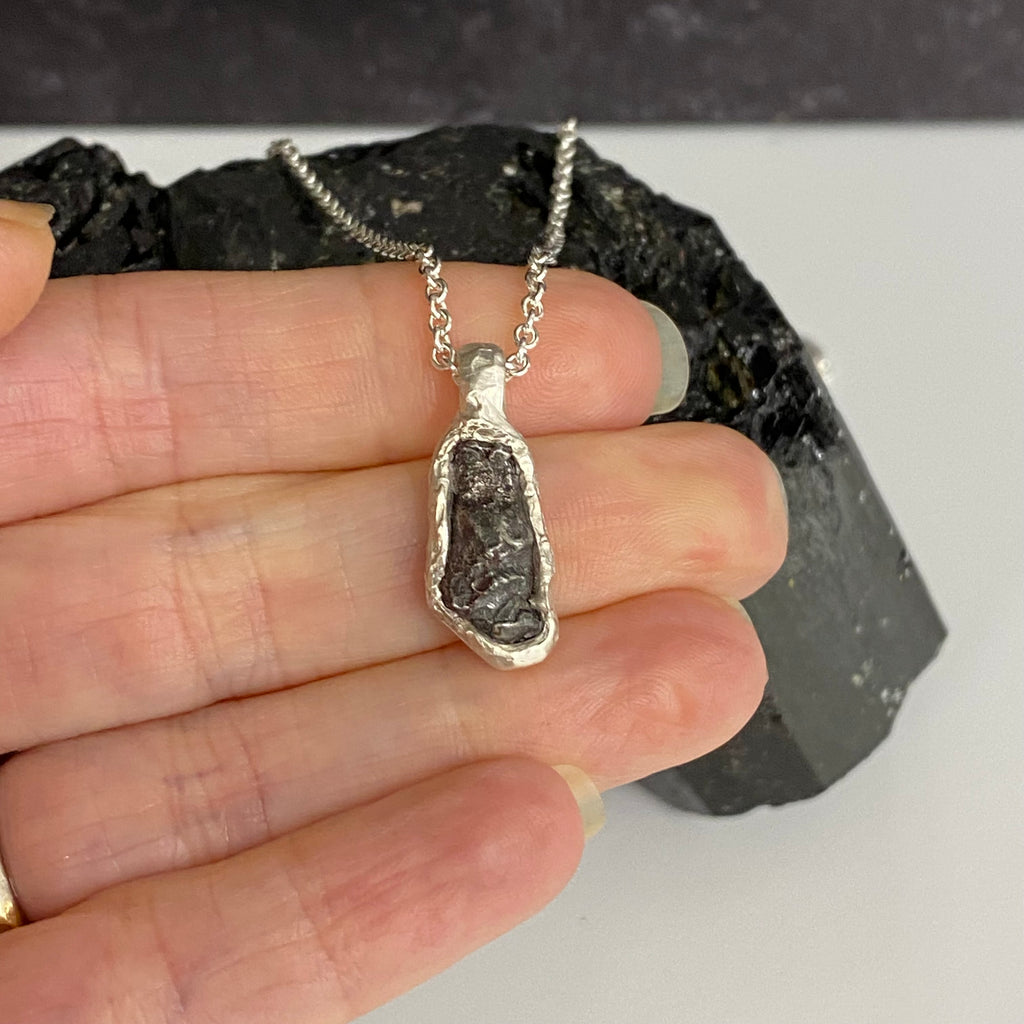 Long Meteorite Pendant in Sterling Silver - Ready to Ship