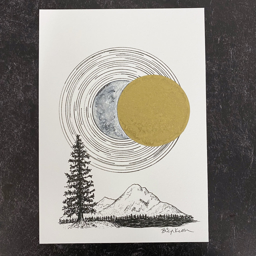 Eclipsing Sun and Moon - Original Drawing - 5" x 7"